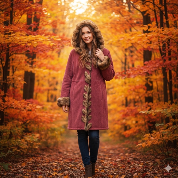 Vtg Dennis Basso Suede Coat Faux Fur Trim Penny Lane...